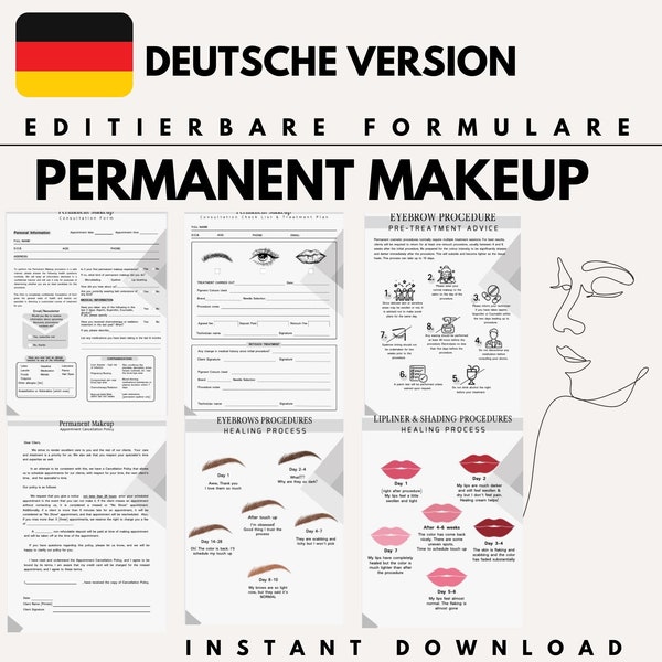 Permanent Make-Up Forms GERMAN english - PMU Formular - PMU Behandlung - Augenbrauen Pmu - Lidstrich Permanent Make-Up - Beratungsformular