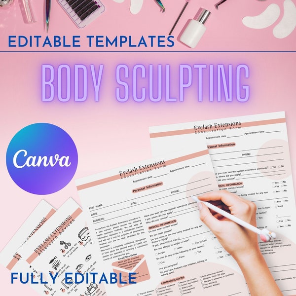 Editable Body Sculpting Forms, Body Sculpting Consultation Form, Body Shaping Consent, Fat Cavitation Aftercare Cards, Client Intake, Medspa