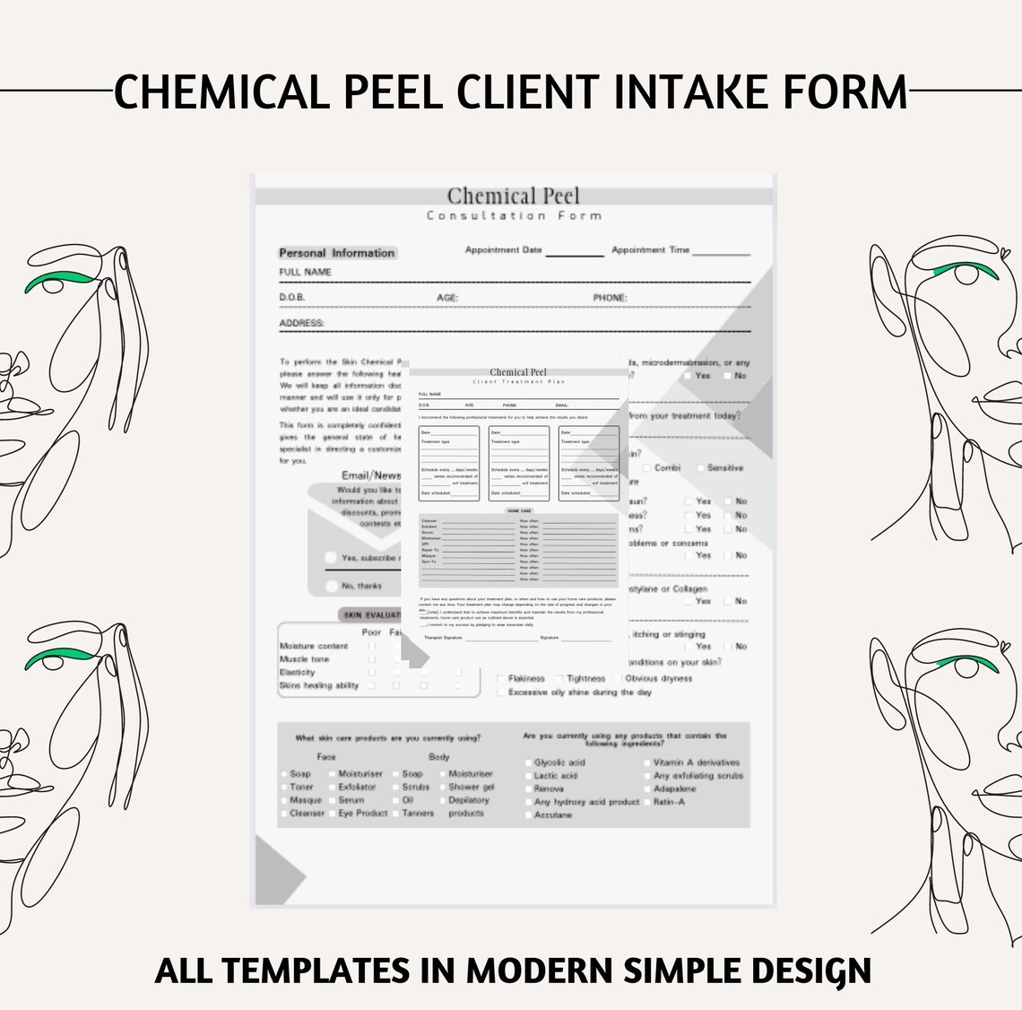Chemical Peel Forms Editable Peel Templates Chemical Peel - Etsy