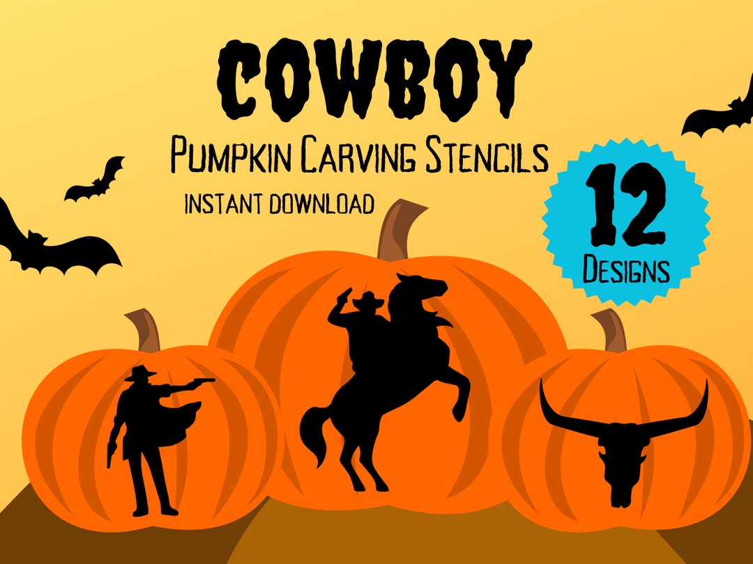 Cowboy Pumpkin Carving Stencils | 12 Unique Halloween Jack O'lantern ...