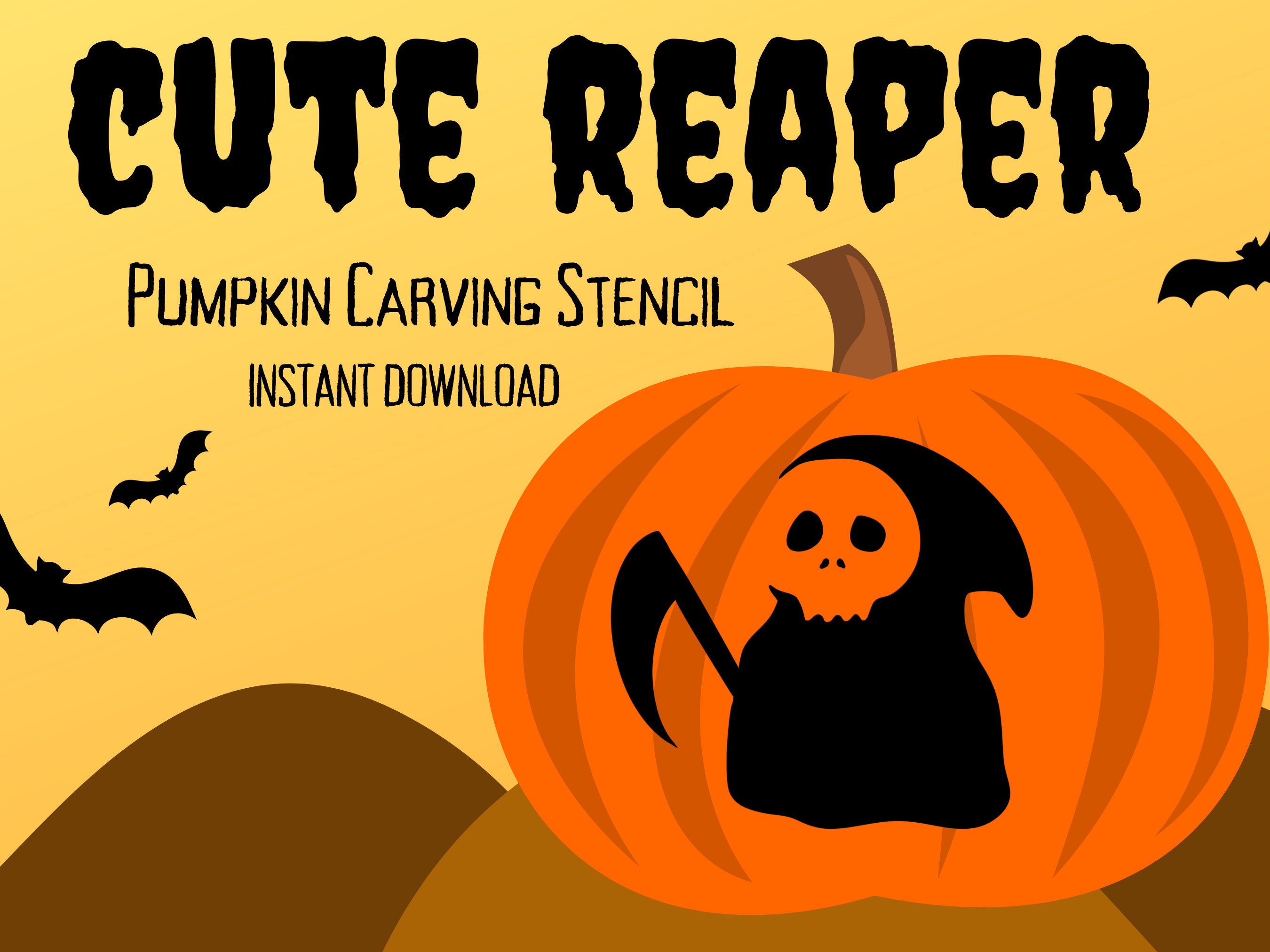 Cute Grim Reaper Pumpkin Carving Stencil 1 Unique Halloween Etsy