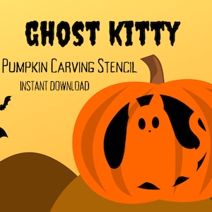 Ghost Kitty Pumpkin Carving Stencil | 1 Kawaii Halloween Jack O'Lantern Carving Pattern