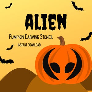 Alien Pumpkin Carving Stencil | 1 Unique Space Halloween Jack O'Lantern Carving Pattern