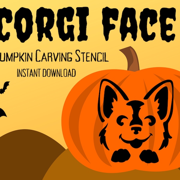 Cute Corgi Face Pumpkin Carving Stencil | 1 Unique Halloween Jack O'Lantern Carving Pattern