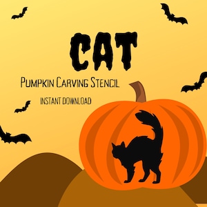 Cat Pumpkin Carving Stencil | 1 Unique Kitty Cat Halloween Jack O&#39;Lantern Carving Pattern
