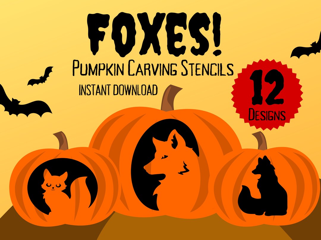 Fox Pumpkin Carving Stencils 12 Unique Halloween Jack Etsy