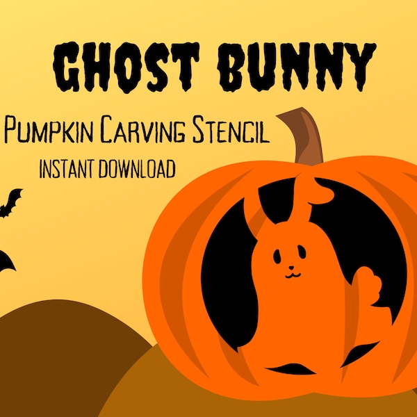 Ghost Bunny Pumpkin Carving Stencil | 1 Kawaii Halloween Jack O'Lantern Carving Pattern