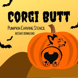 Cute Corgi Butt Pumpkin Carving Stencil | 1 Unique Halloween Jack O'Lantern Carving Pattern