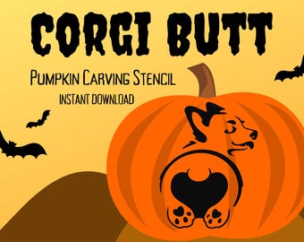 Plantilla para tallar calabaza con trasero de corgi / 1 patrón único para tallar calabaza de Halloween