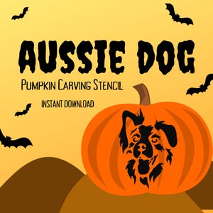 Aussie Dog Pumpkin Carving Stencil | 1 Unique Pet Dog Halloween Jack O'Lantern Carving Pattern for Intermediate to Advanced Carvers