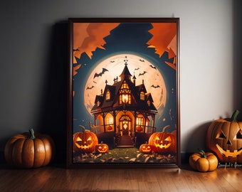 Haunted House Printable Poster for Halloween Decorating | Fun and Festive Spooky Halloween Illustration