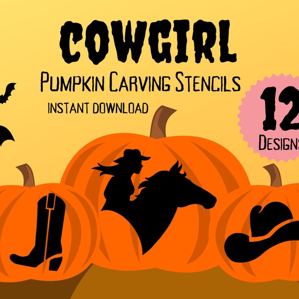 Cowgirl Pumpkin Carving Stencils | 12 Unique Halloween Jack O'Lantern Carving Patterns