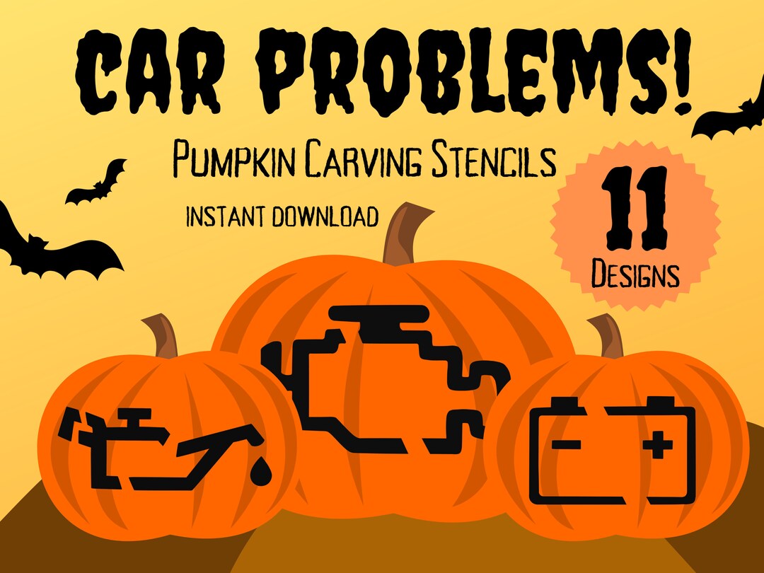 car-problems-pumpkin-carving-stencils-11-unique-car-warning-lights-halloween-jack-o-lantern-carving-patterns-etsy