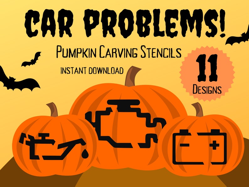Car Problems Pumpkin Carving Stencils | 11 Unique Car Warning Lights ...