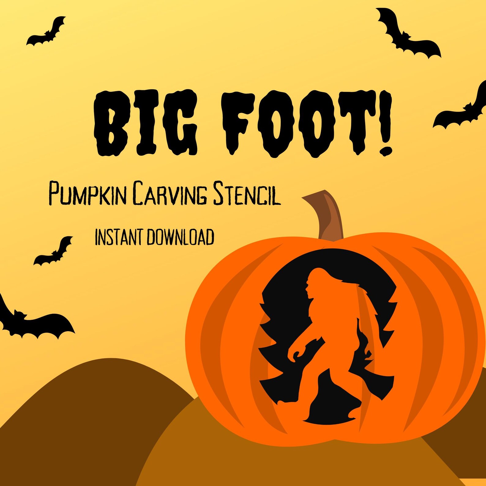 Bigfoot Pumpkin Carving Stencil 1 Unique Halloween Jack O'lantern