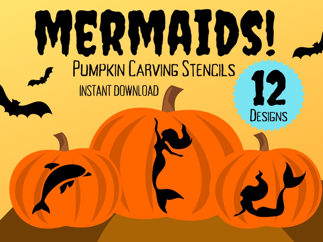 Mermaid Pumpkin Carving Stencils 12 Unique Halloween Jack Etsy mermaid-pumpkin-carving-stencils-12-unique-halloween-jack-etsy