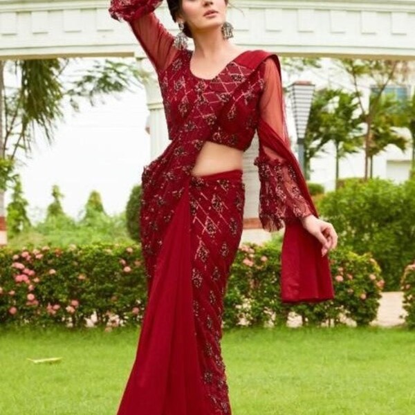 Red Drape Saree