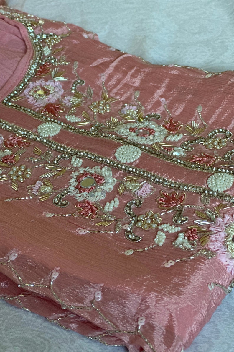 3 pc Suit Set - Terribily Nice Green Georgette 3/4th Sleeve Anarkali with Gold Embroidery and Dupatta with Pants