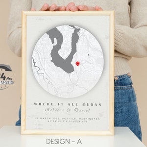 Carte du lieu où nous nous sommes rencontrés, où tout a commencé, carte de la première date, carte des souvenirs, carte des fiançailles, 1er anniversaire, plan de la ville personnalisé, carte de l'amour