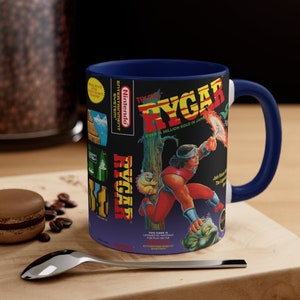 Rygar NES 8 bit game box cover famicom Accent Coffee Mug, 11oz red 1