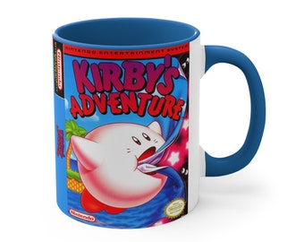 Kirbys Adventure NES 8 bit caja de juego cubierta famicom Accent taza de café, 11 oz