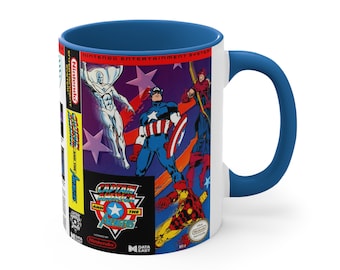 Capitán América y los Vengadores NES 8 bits caja de juego cubierta famicom Accent taza de café, 11 oz 1