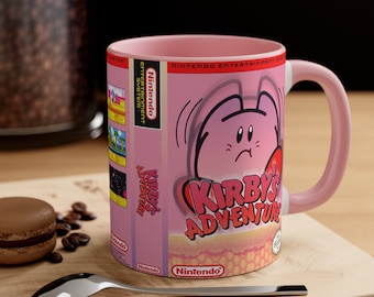 Kirbys Adventure NES 8 bit caja de juego cubierta famicom Accent Taza de café, 11oz rosa 2