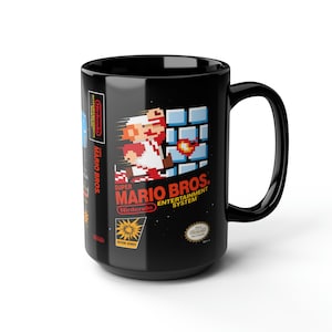 S Mario Bros 1 Box Cover Nes Famicom Arcade Game 8 bit classic Black Mug, 15oz