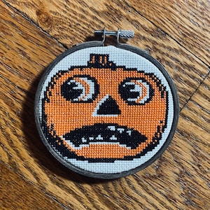 Vintage Halloween Pumpkin Nasty Face Cross Stitch Pattern