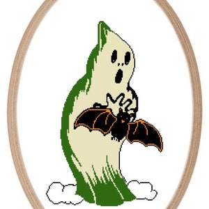 Vintage Halloween Ghost Bat Cross Stitch Pattern PDF