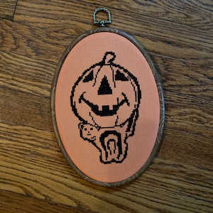 Vintage Halloween Pumpkin Cat Blow Mold Cross Stitch Pattern