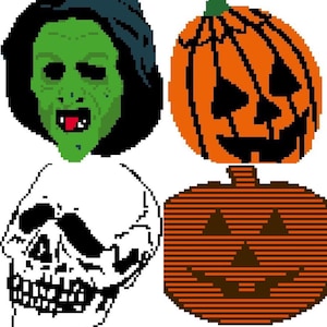 Halloween 3 Cross Stitch Patterns PDF Witch Skull Pumpkin Silver Shamrock