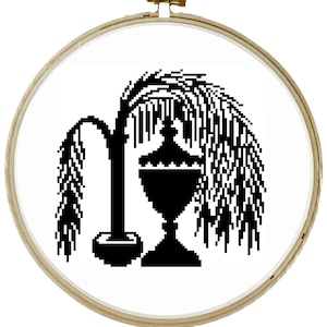 Victorian Mourning Willow Tree and Urn Gravestone Cross Stitch Pattern