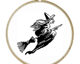 Flying Witch Cross Stitch Pattern PDF Halloween