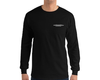 May include: Black long-sleeved shirt featuring the white text "ELITE LANDSCAPES". The shirt has a crew neck and is made of a soft material. The text is positioned on the upper left chest.