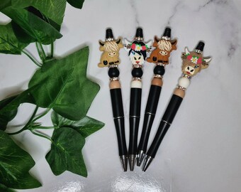 HIGHLAND COW Lovers & Office Supplies - Silicone Beaded PEN for Writing - Cute Designed Country Girl Funny Pen - Western Pen Gifts