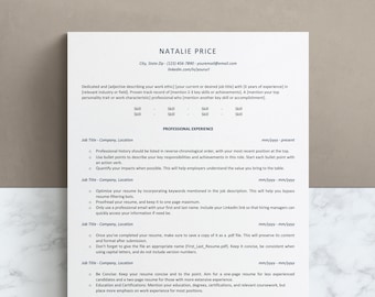 May include: A black and white resume template with a blue header and blue bullet points. The resume template includes sections for professional experience, education, and contact information. The text on the resume is in a sans-serif font.