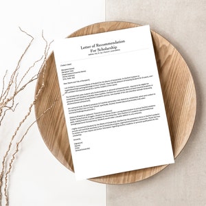 Plantilla de carta de recomendación / Carta de recomendación / Referencia de personaje / Carta de personaje / Carta de beca / Académica