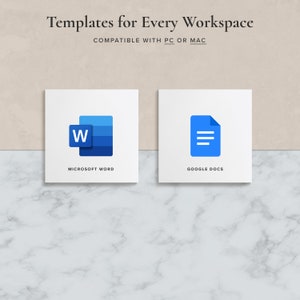 Może przedstawiać: Dwa białe kwadraty z niebieskimi ikonami i tekstem. Lewy kwadrat zawiera niebieską ikonę logo Microsoft Word i tekst "MICROSOFT WORD". Prawy kwadrat zawiera niebieską ikonę dokumentu z trzema liniami i tekst "GOOGLE DOCS".