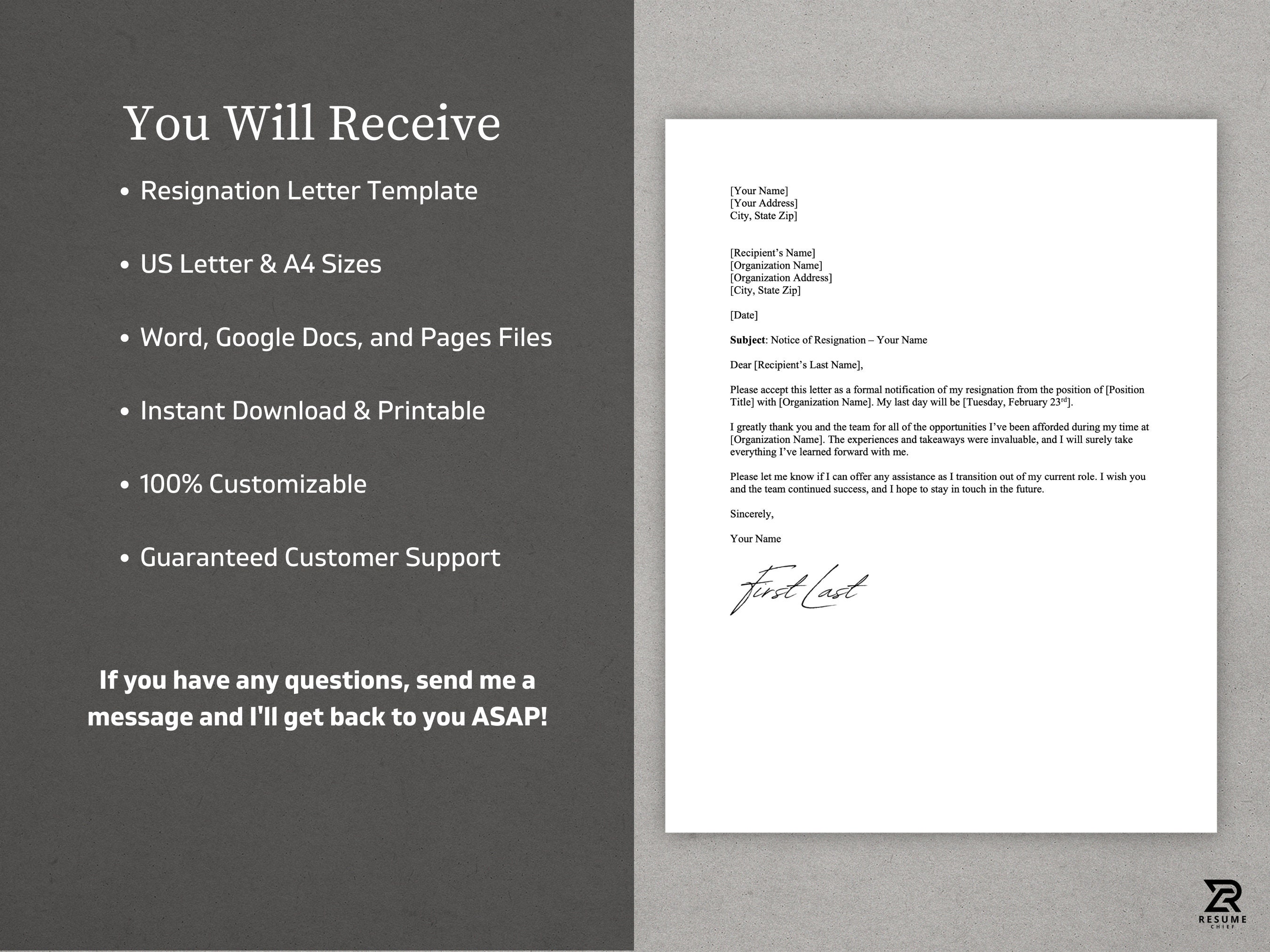 Resignation Letter Resignation Template Notice Letter - Etsy UK