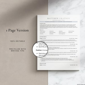 May include: A resume template with writing tips for job seekers. The template includes sections for overview, skills, experience, and education. The template is 100% editable and pre-filled with writing tips.