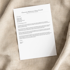 Plantilla de carta de recomendación / Plantilla de carta de recomendación / Referencia de personaje / Carta de personaje / Escrita por un amigo