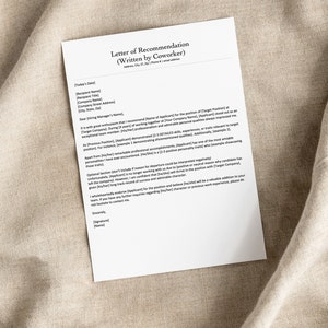 Plantilla de carta de recomendación / Plantilla de carta de recomendación / Referencia de personaje / Carta de personaje / Escrita por un compañero de trabajo