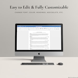 May include: A computer screen displaying a resume template in a word processing program. The text on the screen reads "Zachary Mitchell". The text "Easy to Edit & Fully Customizable" appears above the computer screen. The text "CHANGE FONT, COLOR, HEADINGS, ADD/DELETE, ETC." appears below the computer screen.