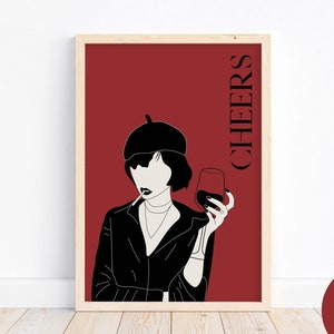 French Girl Wine Lovers Wall Art in Viva Magenta| Printable Digital Download | Bar Cart Decor | Instant Download