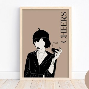 Printable French Girl Wine Lovers Wall Art In Earth Tone Color | Instant Download, Bar Cart Decor, Housewarming Gift