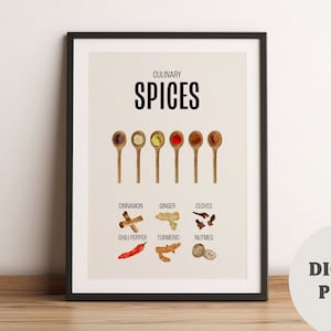 Aesthetic Kitchen Poster Art Print |  Printable Spices Wall Art