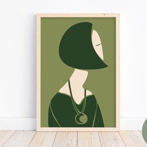 Printable Scandinavian Minimalist Mid Century Modern Wall Art in Sage Green| Digital Donwload
