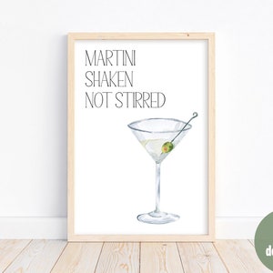 Printable Signature Cocktail Bar Cart Wall Art  | Martini Shaken Not Stirred