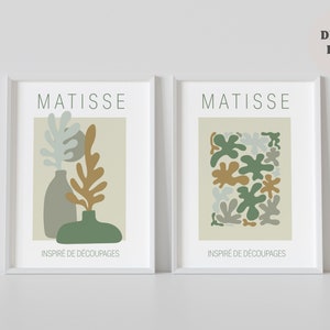 Matisse Wall Art Set: Mid Century Modern Sage Green Prints (Digital Download)
